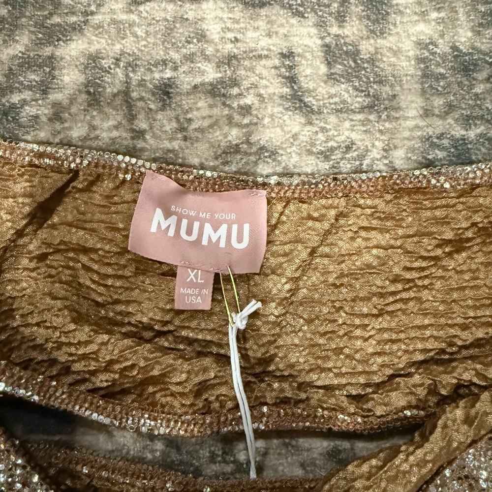 Show Me Your MuMu brown sliver metallic strapless top size xl - Picture 4 of 6